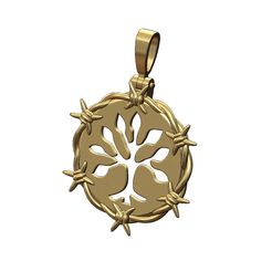 Tree-of-life-Halo-Barb-wire-round-pendant-00.jpg Barbwire tree of life pendant with bail 3D print model