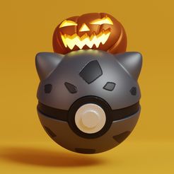 pokeball-halloween-render.jpg Descargar archivo STL gratis Pokemon Halloween Bulbasaur Pokeball・Modelo para la impresora 3D