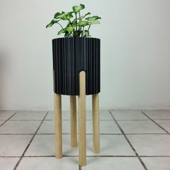 Planter-Cylindrical-Pattern-Wood-Legs.jpg STL file Planter Cylindrical Pattern・3D printing design to download
