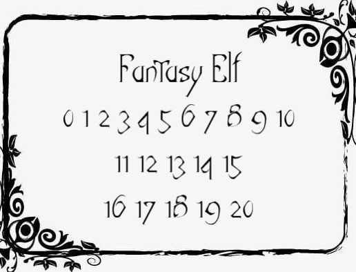 Dark Elf Fantasy Elf Font Picture.jpg Polyset 骰子（边缘锋利） - Fantasy Elf 字体 - D2, D4, D4 Crystal, D6, D8, D10, D12, D% Horizontal, D20