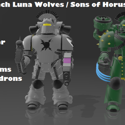 Custom 7 inch Luna Wolves / Sons of Horus Duo Ce YC i m A ae Power Claw Ae Combi Bolter € o Bolt Pistol Ay eet 4 i Crested Helms F Legion Pauldrons ~ Free 3MF file Custom 7 inch Luna Wolves/Sons of Horus Duo・3D print design to download, landersje