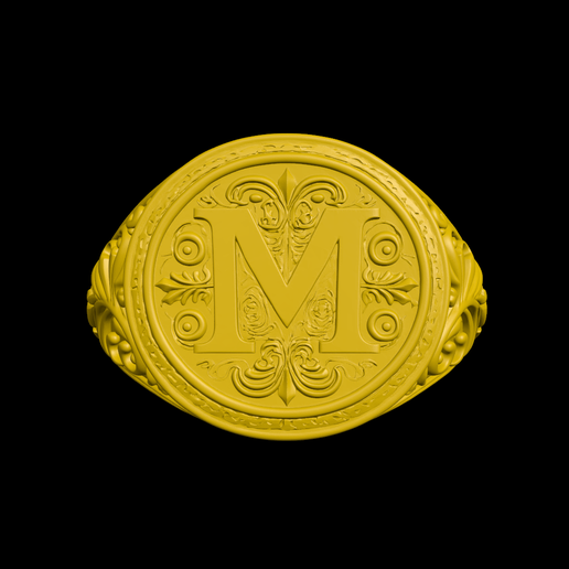 💍 M signet ring・ STL File for 3D printing・Cults
