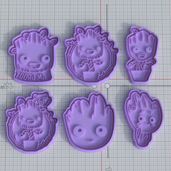 main.png 3D file I Am Groot cookie cutter set of 6・3D printable model to download