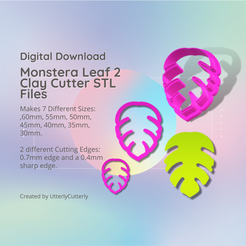 Cover-7.png 3D file Monstera Leaf 2 Clay Cutter - Jungle STL Digital File Download- 7 sizes and 2 Earring Cutter Versions, cookie cutter・Template to download and 3D print