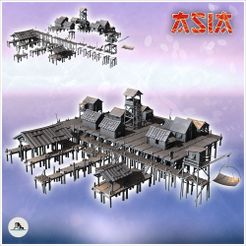 1-PREM.jpg STL file Large Asian riverside village set with wooden houses and tower (10) - Asian Asia Oriental Angkor Ninja Traditionnal RPG Mini・3D printer model to download