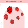 strawberry-clay-cutter.png Cute Strawberry Clay Cutter for Polymer Clay | Digital STL File | Clay Tools | 5 Sizes Embossing Clay Cutters