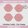 1.png Valentine x 4 Cookie Stamps | Polymer Clay Stamps | Love Stamps | Cookie Stamps STL File | Digital STL File | Fondant Embosser