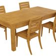 3.jpg Wooden Table & Chairs 3D Model