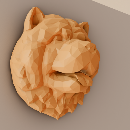 chow chow dog head wall mount mouth open low poly stl 3D model