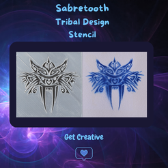 Sabretooth-Tribal-Design-Stencil.png Fichier STL Pochoir d'art tribal Dents-de-Sabre・Design à télécharger et à imprimer en 3D