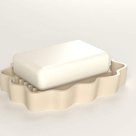 Self-Draining Soap Dish with Spout — No Supports, One-Piece or Lift-Out Grid, Wave Collection