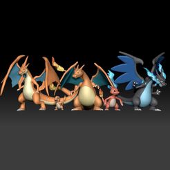 Pokemon-Charmander-Charmeleon-Charizard-Mega-Evolution.jpg Файл STL Pokemon Charmander Charmeleon Charizard Mega Evolution 3D печатная модель・3D-печатная модель для загрузки