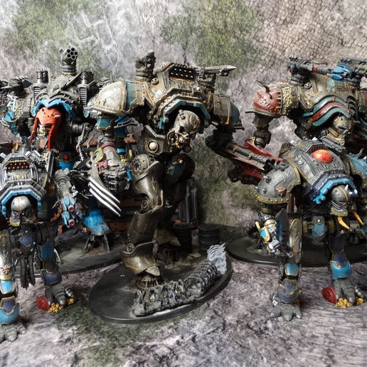 Large knights of chaos accompanied by dogs of war - Grimdark Wargaming Proxy Miniatures