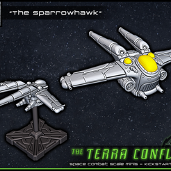 PREVIEW.png Free STL file "The Sparrowhawk" - Space-combat scale mini・Model to download and 3D print, ec3d