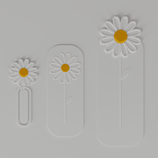 Daisy Flower 3D Bookmark & Paperclip Set | STL STEP FBX Digital Files | Floral Stationery (Digital Download) 3D model