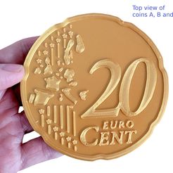 Euro_20_cent_A_top_with_text_V1.jpg Бесплатный STL файл Подставка для монет Евро 20 центов・3D-печатная модель для загрузки