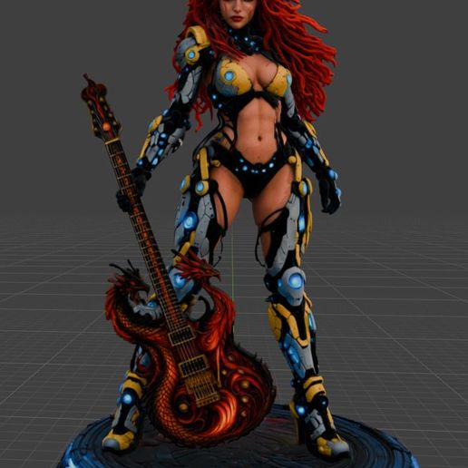 Dragon Guitarist Female Warrior - 3D Print Model stl