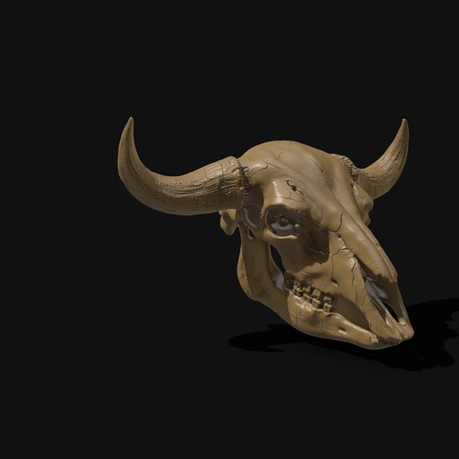 American Bison Skull Keychain - Detailed Buffalo Fossil Keyring