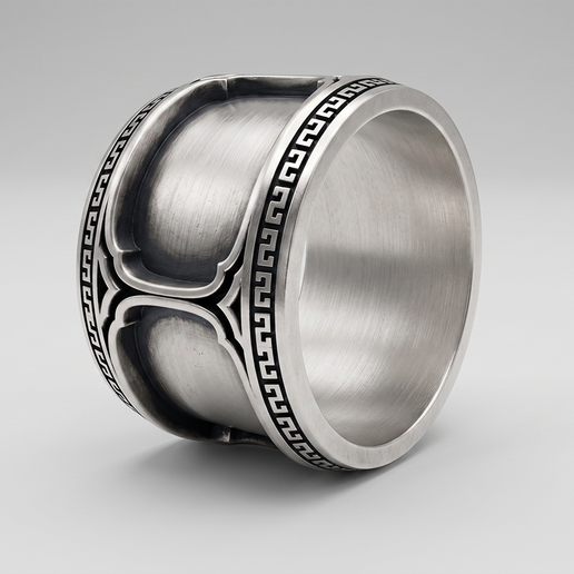 Greek Key Meander Border Wide Band Ring