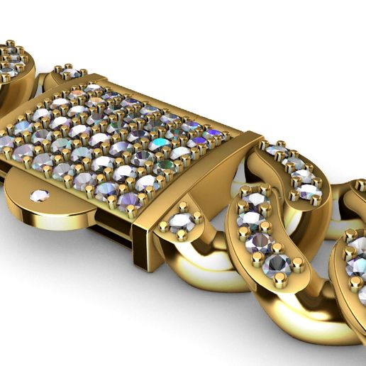 Almond style Cuban link with rhinestones and 10mm closure system 3D model