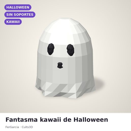 Fantasma Kawaii Low Poly – Cute Halloween Ghost – sin soportes