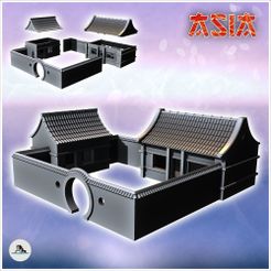 1-PREM.jpg STL file Large Asian residence with two buildings and perimeter wall (3) - Asian Asia Oriental Angkor Ninja Traditionnal RPG Mini・3D print design to download
