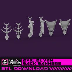Evil-Elven-Back-Banner-1.jpg 3D file Evil Elven Back Banners 28mm・3D print model to download