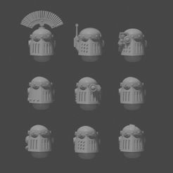 full.jpg Файл STL Заклепочный броневой шлем Комплект из девяти штук・3D-печатный дизайн для загрузки