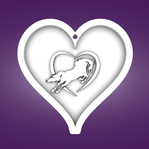 Key pendant, heart, horse 3D model