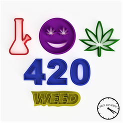 all cutters2 (1).png STL-Datei Weed - Cookie Cutter / Cannabis Pack - Style Marijuana・Design zum Herunterladen und 3D-Drucken, Weed420House