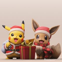 Christmas Pikachu_Eevee_0.jpg Fichier STL Pikachu & Eevee(Pokemon)・Modèle pour imprimante 3D à télécharger, PatrickFanart