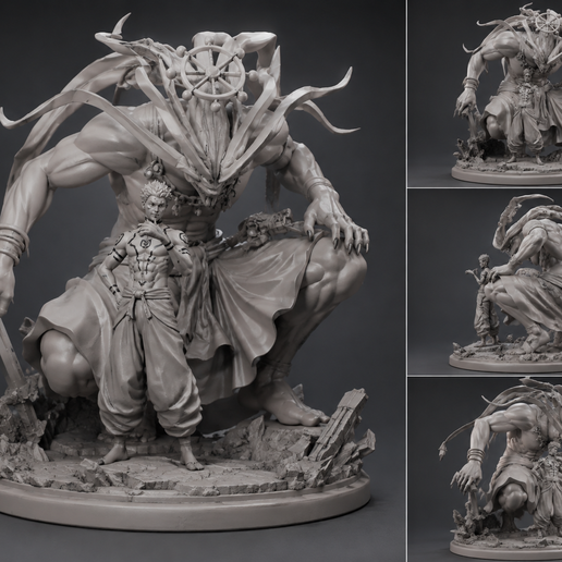 Sukuna & Mahoraga – Epic Anime Cursed Battle 3D Print STL