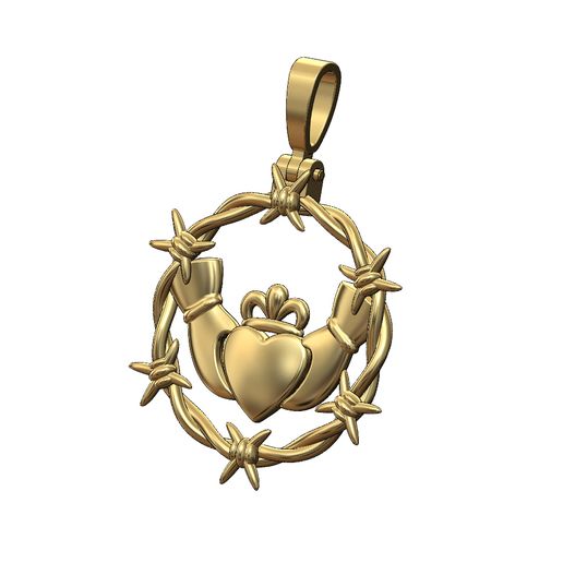 Barbwire halo open Claddagh heart crown round pendant 3D print model 3D model