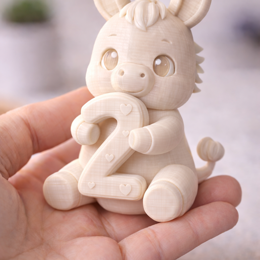 Cute Donkey Number 2 STL – Kawaii Animal Figurine – Decorative Number Sculpture – 3D Printable Model – Single Color STL File