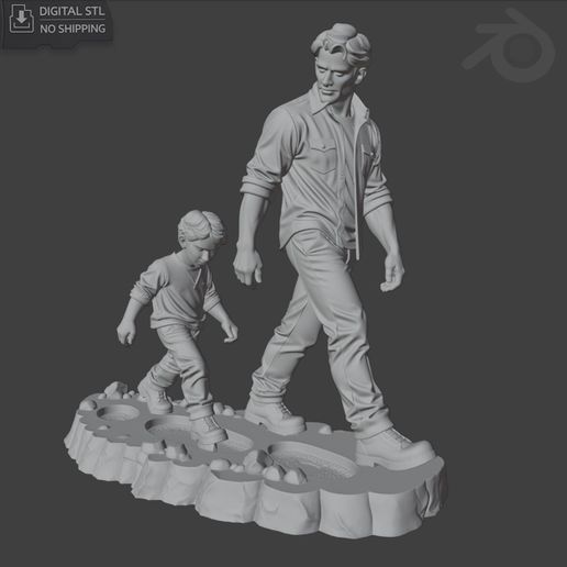 Father and Son Statue STL – In His Footsteps – Family Sculpture 3D Printable Model