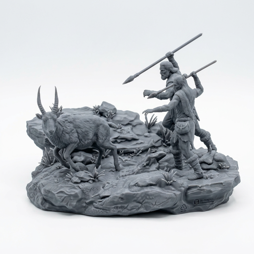 Two Human Hunters Hunting Antelope Figure - 1:10 Scale