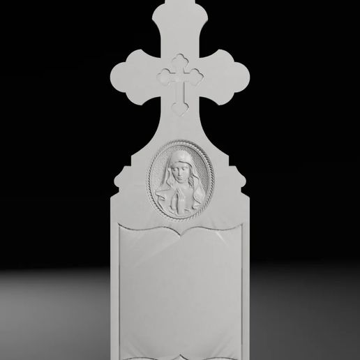 Cross with Virgin Mary Medallion Tombstone STL 400x1100x60mm