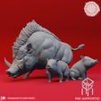 t - YASASHIIKYOJINSTUDIO - PRE-SUPPORTED Giant Boar + Piglets- Tabletop Miniature (Pre-Supported STL)