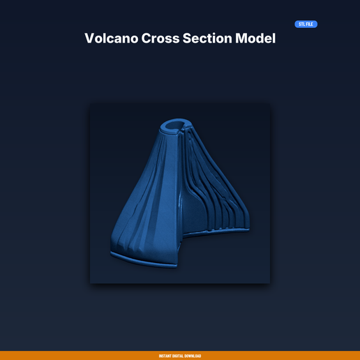 Volcano Cross Section Model - 3D Printable STL File