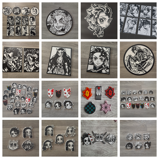 Blank-16-Grids-Collage-4.png Super Pack Kimetsu No Yaiba! + 50 STL Keychain Wall Deco