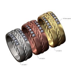 Braided-Split-Diamond-dome-halfs-band-size7-8-9-00.jpg STL file Diamond braided dome band US sizes 7 8 9 3D print model・Model to download and 3D print