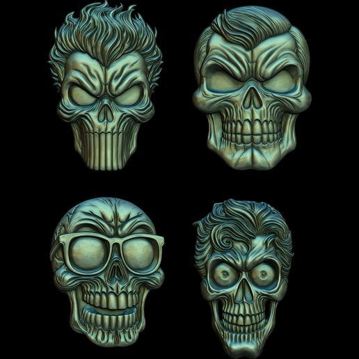 Comic-Skull-Head-Relief-1.jpg A Collection of 4 Comic Skull Head Relief No4 STL file for 3d printing or CNC