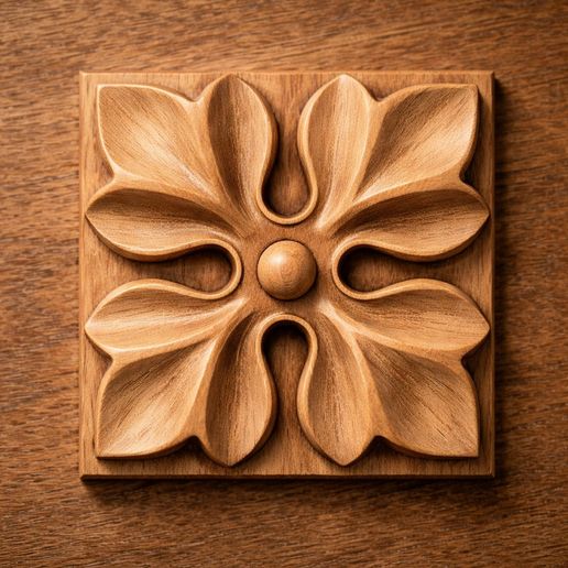Square Floral Relief STL | CNC Furniture Panel
