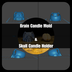 Brain-mold-and-skull-holder.png Skull Candle Holder with Brain Mold Set - 3D Printable STL Files