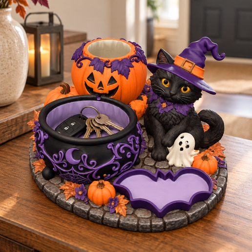 Halloween Witch Cat Organizer STL File for 3D Print