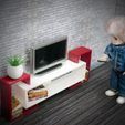 DSC_5020.jpg Modern TV Stand & TV Desk - Miniature Dollhouse Furniture. TV Desk 1:12 Scale. Perfect STL File for dollhouse TV Stand