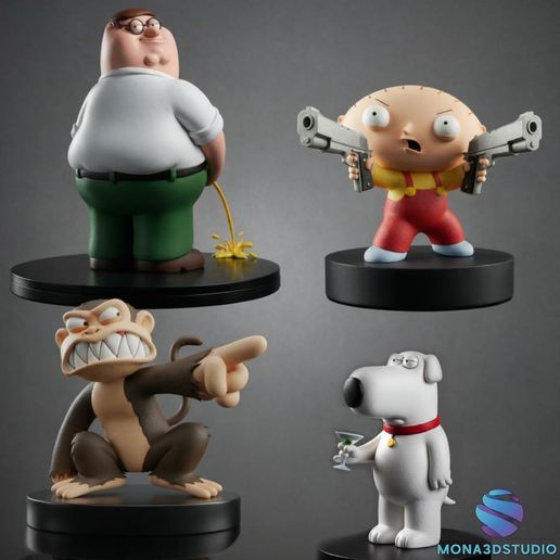 Family Guy 3D Collector's Set - Peter, Stewie, Brian & Evil Monkey - Pre-supported STLs