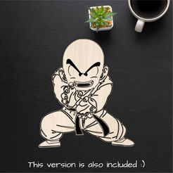 Krillin2-on-woodS.png Archivo STL KRILLIN DRAGON BALL FIGURE LASER CUT FILE・Modelo de impresión 3D para descargar