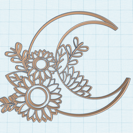 half-moon-sunflower.png STL-Datei Sonnenblume und Neumond, Mondsichel Umriss, himmlische Schablone, Blumen und Mond Wandkunst Dekor・3D-druckbares Modell zum herunterladen, Allexxe