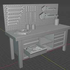 Werkbank-2.png H0 - Workbench with open drawer and optional back wall